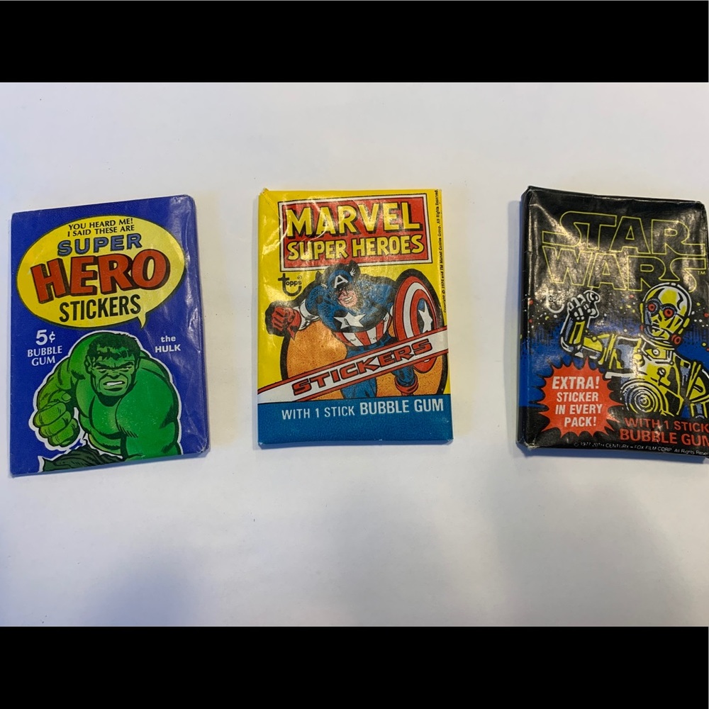 3 original wax pack wrappers Star Wars and Marvel